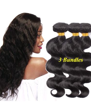 Brazilian Human Hair 3 Bundles Body Wave Weave Virgin Extensions 100% Unprocessed Brazilian Natural Black 22"22"22"