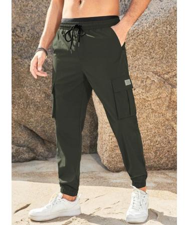 Elegancity Mens Cargo Trousers Regular Fit Drawstring Sweatpants with Pockets - A-green-2 | Sizes 38-46 - Buy Online on GoSupps.com