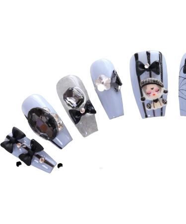 PN-014 Press-On Nails Lacquered 10 Pieces Reusable False Nails Y2K Pastel Goth Disc Crystal Stones Blue - Buy Online on GoSupps.com