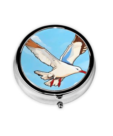 Flying Seagullsround Pill Box 3 Compartment Round Pill Box Organizer Portable Travel Pill Box for Traveling.