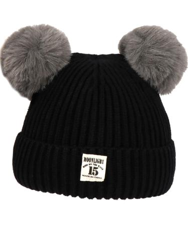 XYIYI Baby Kids Winter Warm Knit Hat Infant Toddler Crochet Fur Pom Beanie Cap for 6-24Months Boys Girls 6-24 Months Black