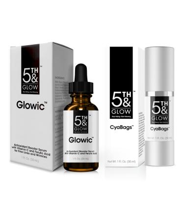 5th & Glow Ultimate Bundle - Glowic Antioxidant Serum for Complexion Glow + CyaBags Eye Serum for Instant Eye Puffiness Reducer - Lessens Fine Lines Wrinkles