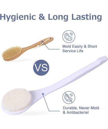 Long Handle Body Brush Back Scrubber for Deep Exfoliation - Men, Women, Elderly - White Nylon - Buy Online on GoSupps.com