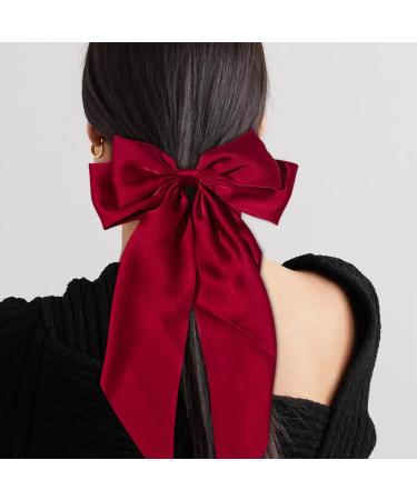 Silky Satin Jumbo Bow Clip with Tails in Red - Hair Barrette for Women and Girls - Buy Online on GoSupps.com