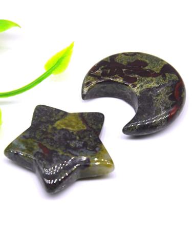 A Pair Gemstone Carved Moon and Star Shaped Couple Necklace Pendants Natural Stone Crystals Polished Figurine Craft Gift JZIGTDEM (Color : Dragon Blood Jasper Size : 1pair 1.18in)