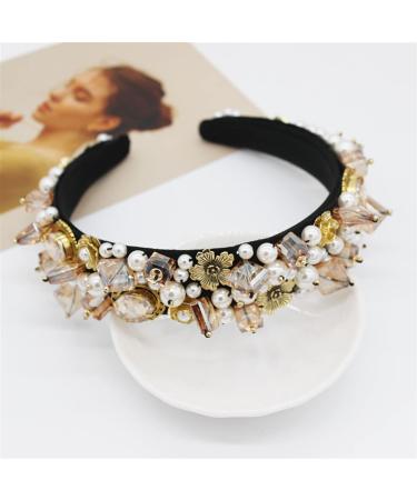 Famousgoods hair ripening front belt baroque personality wild headband crystal beads headband catwalk dance party luxury wild iron flower multicolor hair hoops styling accessories (metal color: 1)