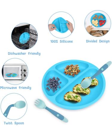 Vicloon 3Pcs Silicone Baby Suction Plates Set - Non Slip Divided Dishes for Toddler Self Feeding - Fits Most Highchairs - Blue/Green/Yellow - Buy Online on GoSupps.com