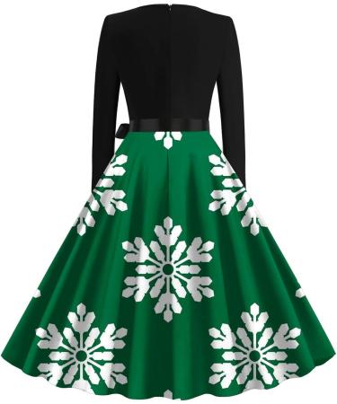 Yihaojia Christmas Dresses for Women Elegant V Neck Graphic Cocktail Party Swing Dresses Long Sleeve A Line Fall Dress Army Green#63 X-Large - Buy Online on GoSupps.com