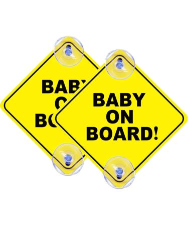 2 Pcs Baby on Board Sign for Car Child on Board Car Sign Equipped with 4 Suction Cups Reusable Durable Car Baby Stickers
