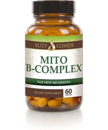 Suzy Cohen Mito B Complex Dietary Supplement 5-MTHF Adeno B12 Methylation Support Supports Healthy Nervous System Boost Energy Vitamin B 60 Veg caps