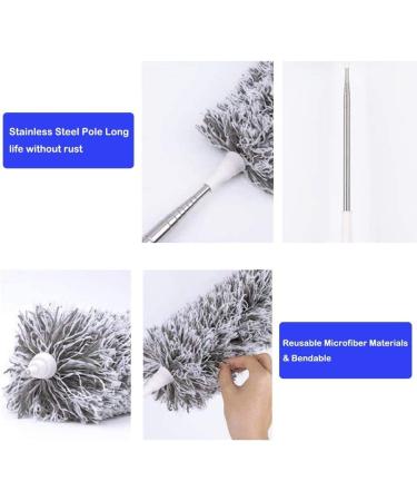 100 Stainless Steel Microfiber Duster with Extension Pole - Extendable, Bendable Head for High Ceiling Fan, Interior Roof, Cobweb, Gap Dust - Wet/Dry Cleaning - Buy Online on GoSupps.com