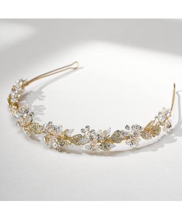 SWEETV Crystal Tiara Rhinestone Bridal Headband - Gold Wedding Hair Accessory for Bride - Buy Online on GoSupps.com
