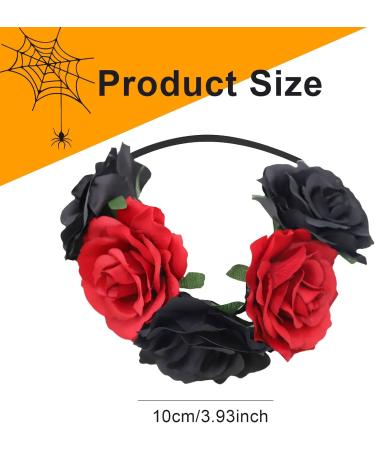 Day of The Dead Headband Halloween Headbands for Women Halloween Red/Black Floral Crown Headband Headpiece Party Costume Accessory - Buy Online on GoSupps.com