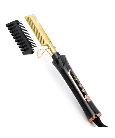 Ten-Tatent Hot Comb Hair Straightener Electric Anti-Scald Straightening Comb Portable Ceramic Beard Straightener Brush Press Comb Ceramic LCD LCD-Single