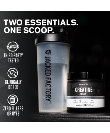 Jacked Factory Creatine + BCAAs - Creatine Monohydrate + BCAA Powder for Increased Post-Workout Recovery Performance Lean Muscle Growth & Reduced Fatigue - 30 Servings Unflavored & Blue Raspberry - Buy Online on GoSupps.com