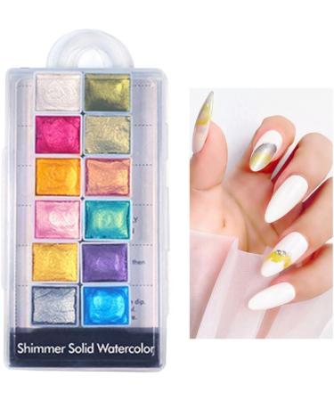 Nail Shiimmer Powder Manicure Solid Pearlescent Pigment Nail Art Dyeing Powder 12Colors Brushes - Buy Online on GoSupps.com