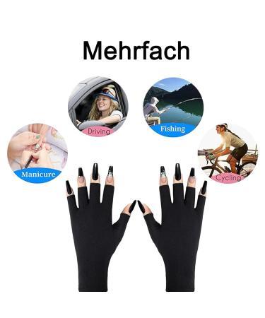 UV Gloves for Nail Care - Fingerless Gel Manicure Gloves for Women | Sun Protection & Nail Art - Black - Buy Online on GoSupps.com