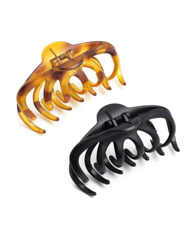 2 Pack 4.3 Inch Large Hair Claw Clips for Women Girls - Matte Nonslip Strong Hold Jaw Clamps (Black & Light Tortoiseshell) - Buy Online on GoSupps.com