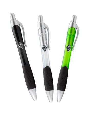 Borussia M nchengladbach Ballpoint pen 3 Set |Official fan articles foal shop |In the club colors black and white green with silver VfL diamond - writing color black
