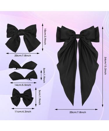 5Pcs Black Satin Silk Hair Bow Clips with Long Tail - Vintage Hair Ribbons for Women and Girls - Perfect for Parties, Valentine's Day, Weddings, Birthdays (4 Sizes) - Buy Online on GoSupps.com