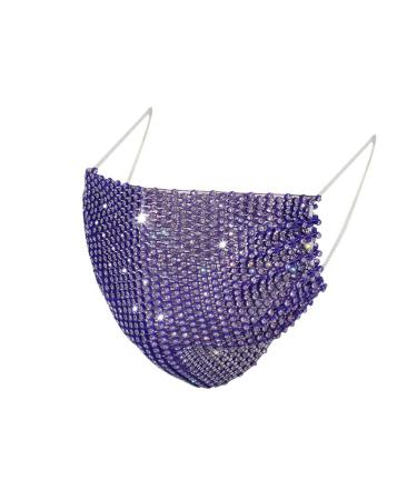 Lieikic women mouth protection crystals glitter elegant washable reusable breathable mouth and nose protection cover neckercheck for Halloween evening party (B-Lila)
