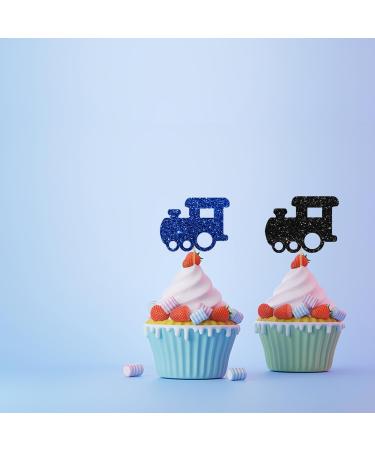 Train Cupcake Toppers Railroad Party Cake Decor Red&Blue Glitter Cake Decorations for Boy's Birthday 1st Birthday/Steam Train Theme Party Supplies - 24pcs - Buy Online on GoSupps.com