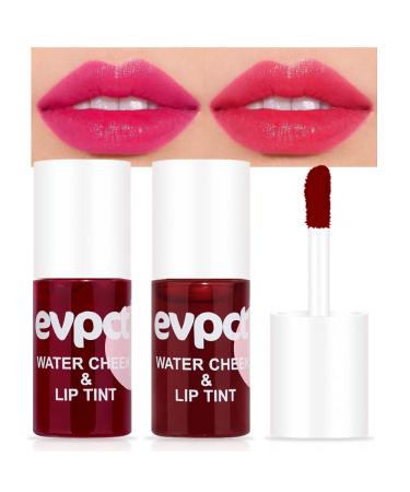 evpct Watermelon Cherry Lip Stain Tint Set Pink Red Velvet Watery Lip Tint Stain for Lips Cheeks Eyes Moisturizing Waterproof Long Wear Matte Liquid Lipstick Natural Lip Color Makeup 7.1ml/0.24oz*2 0.48 Fl Oz (Pack of 1)...