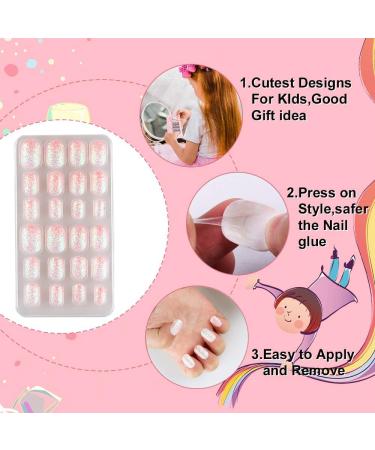 Gradient Glitter Fake Nails for Girls - 120 Piece Short Oval Nail Kit | Children's Pre-glue Acrylic Stick On Tips for Little Girl Toys - Buy Online on GoSupps.com