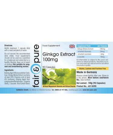 Fair & Pure - Ginkgo Capsules - Ginkgo Biloba Extract 95mg (24% Flavone - min. 6% Lactone) - Vegan - 90 capsules - Buy Online on GoSupps.com