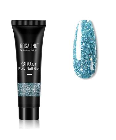 Herbest's glitter poly nail gel 15ml glitter builder gel nail extension gel for beginners manicure DIY home diamond glitter nail extension gel UV color gel building gel for nail design blue