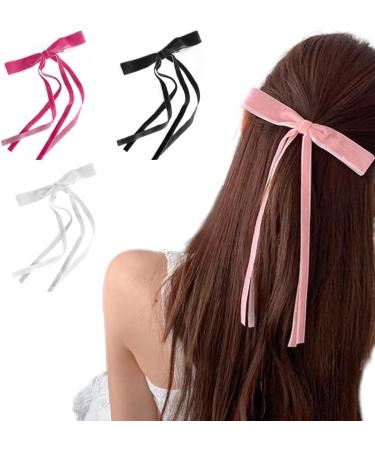 hgnxa Vintage Long Tassels Ribbon Velvets Bowknot Hair Side Clips Hair Accessories Headwear Party Jewelry for Women and Girls Rose red - Buy Online on GoSupps.com