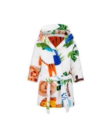 XINNE Boys Girls Soft Bathrobe Cute Pattern Robes Toddler Baby Flannel Hoodie Pajamas Sleepwear Zoo 100