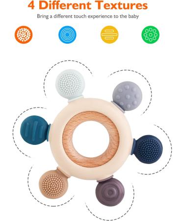 Akolik Teething Toy for Babies 0-6 6-12 Months | BPA-Free Silicone Teether with Wooden Ring | Chewable Rudder Design - Buy Online on GoSupps.com