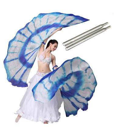 KIKIGOAL 100% Silk Belly Dance ISIS Wings Scarf Veil Fan with Telescopic Stick for Halloween Carnival Performance 1.4x2.7cm Gradual White