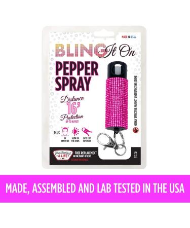 Guard Dog Bling-it-On Pink Glitter Pepper Spray Key Holder - 16ft Range | Fashionable Self Defense Accessory - Buy Online on GoSupps.com