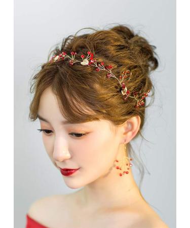 Missgrace Bridal Red Crystal Leaf Hair Vine and Earrings Set - Wedding Vintage Headband for Women, Perfect for Parties and Halloween - Buy Online on GoSupps.com