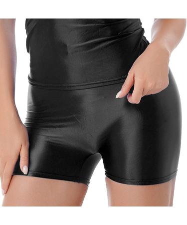 YiZYiF Women's Oil Glossy High Waist Yoga Booty Shorts Black - Medium - Buy Online on GoSupps.com