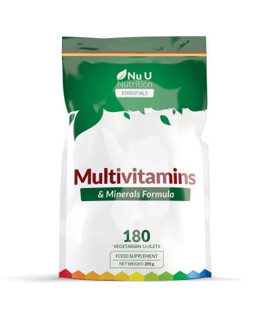Multivitamin Tablets for Men & Women - 180 Tablets - 6 Month Supply - 25 A-Z Multivitamins & Minerals Including Iron Zinc & Vitamin D - One a Day - Vegetarian - Made in The UK - Nu U Nutrition 180 count (Pack of 1)