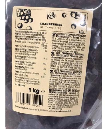 KoRo - Dried cranberries without added sugar 1kg - Natural sweetened with pineapple juice - Buy Online on GoSupps.com