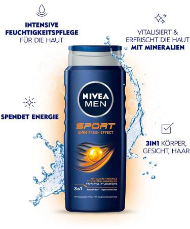  NIVEA MEN NIVEA MEN Sports Shower Gel (500ml) Skin Friendly pH Care Shower with Revitalizing Fragrance Body Wash for Men with Minerals for Body Face and Hair - Buy Online on GoSupps.com