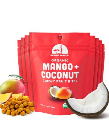 Mavuno Harvest Organic Fruit Snacks - Chewy Fruit Bites - Healthy Food for Kids & Adults - Ethically Sourced, Non-GMO, No Preservatives - Mango & Coconut - 1.94-oz. Snack Packs, Pack of 8 Mango Coconut 1.94 Ounce (Pack of 8)