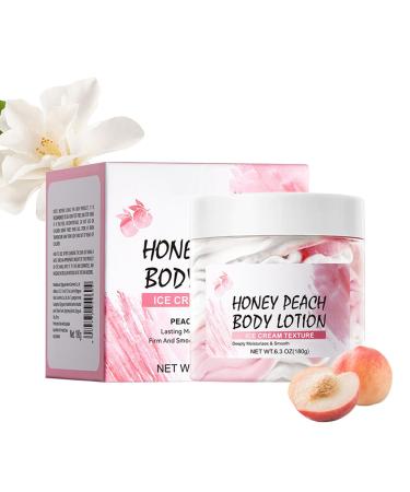 TUOSHITONG Honey Peach Body Lotion Hydrating & Nourishing Body Butter with Ice Cream Texture Intense Moisture Light & Non Greasy Makes Skin Smooth & Firm Whipped Body Butter Cream for Dry Skin 6.3 Oz