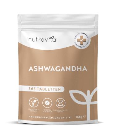 Ashwagandha high -dose - 365 vegan tablets (1 year stock) - 600mg per tablet - highly effective Ashwaganda root powder - alternative to Ashwagandha capsules - Indian sleep berry - nutravita