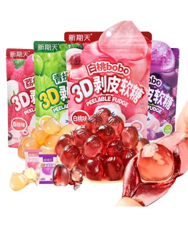 White Peach Grape Litchi Sugar Soft Candy Sweets 50% Fruit Juice Content Toffee Peeling Soft Fruit Fudge 75g/bag healthy and Nutritious Fruit Desserts casual Snacks Chinese Food (Mixed Flavors 3bag) Mixed Flavors 3bag