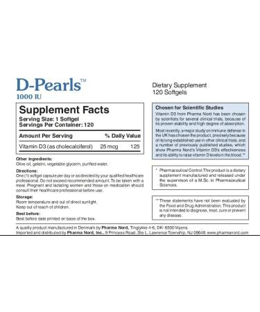 Pharma Nord D-Pearls Vitamin D3 25 mcg (1000 IU) (120) - Buy Online on GoSupps.com