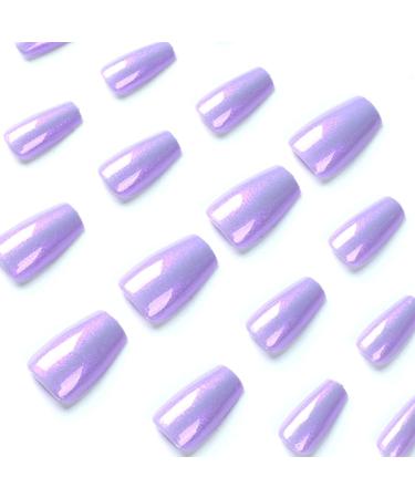 24pcs Glitter Purple Square False Nails - Glossy Press On Nails for Women and Girls | Removable Stick-On Nail Art Accessories - Buy Online on GoSupps.com