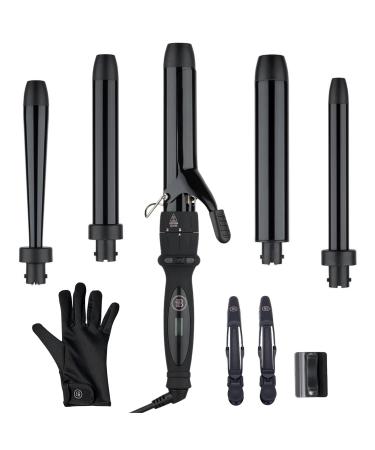 Bombay Hair Curling Wand Set 5 in 1 Curling Wand Professional Curling Iron Tourmaline Kit & Salon Beauty Tools Interchangeable - Heat Resistant Glove & Temperature Control