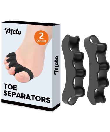 Meto Toe Separators (2 Count), Toe Spacers, Toe Straighteners, and Toe Stretcher, Bunion Corrector for Women/Men - Correct Bunions and Restore Toes to Original Shape (Black)