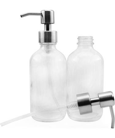 Stainless Steel Lotion Pumps - 8oz Clear Glass Boston Round Bottles (4-Pack) - Buy Online on GoSupps.com