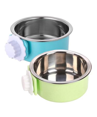 kathson Crate Dog Bowl, Removable Stainless Steel Hanging Pet Cage Bowl Food & Water Feeder Coop Cup for Cat, Puppy, Birds, Rats, Guinea Pigs 2pcs(blue,green)
